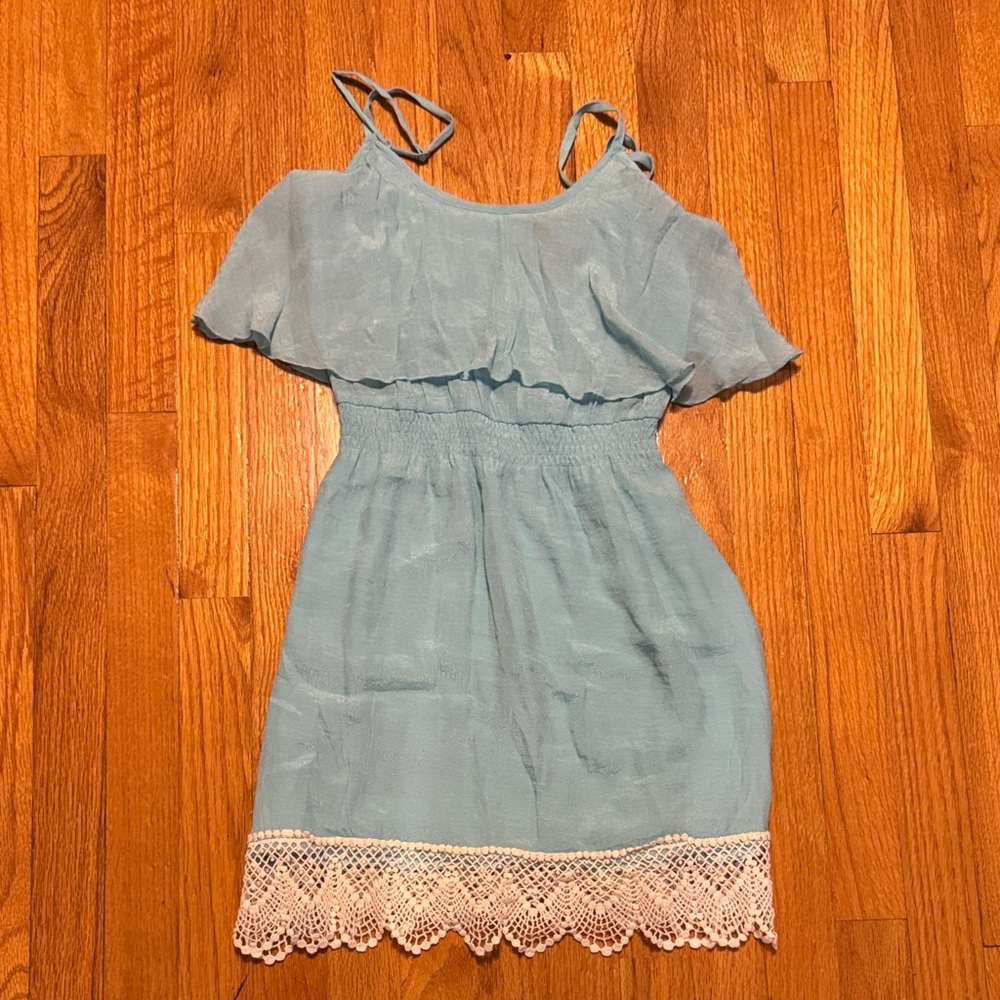 2B Bebe Light Blue Mini Dress with Lace Trim